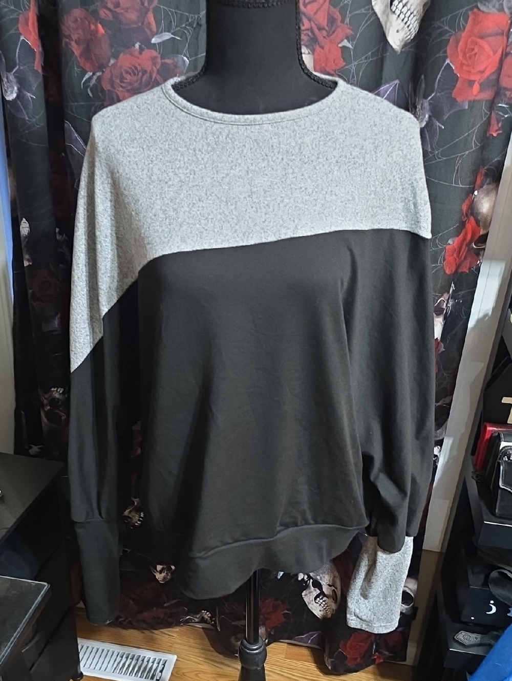 Two-Tone Black and Light Gray Pullover Top